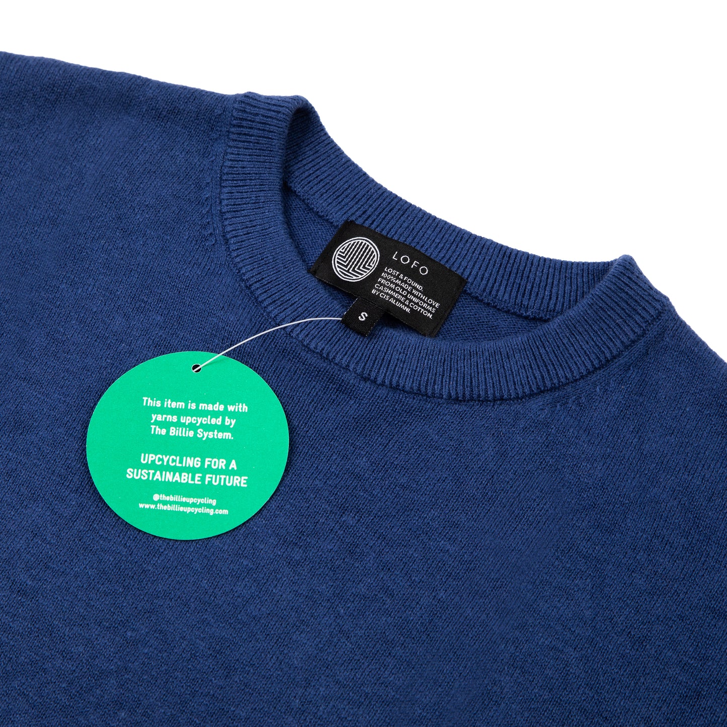 LOFO Cashmere & Upcycled Cotton Crewneck Sweater in Navy