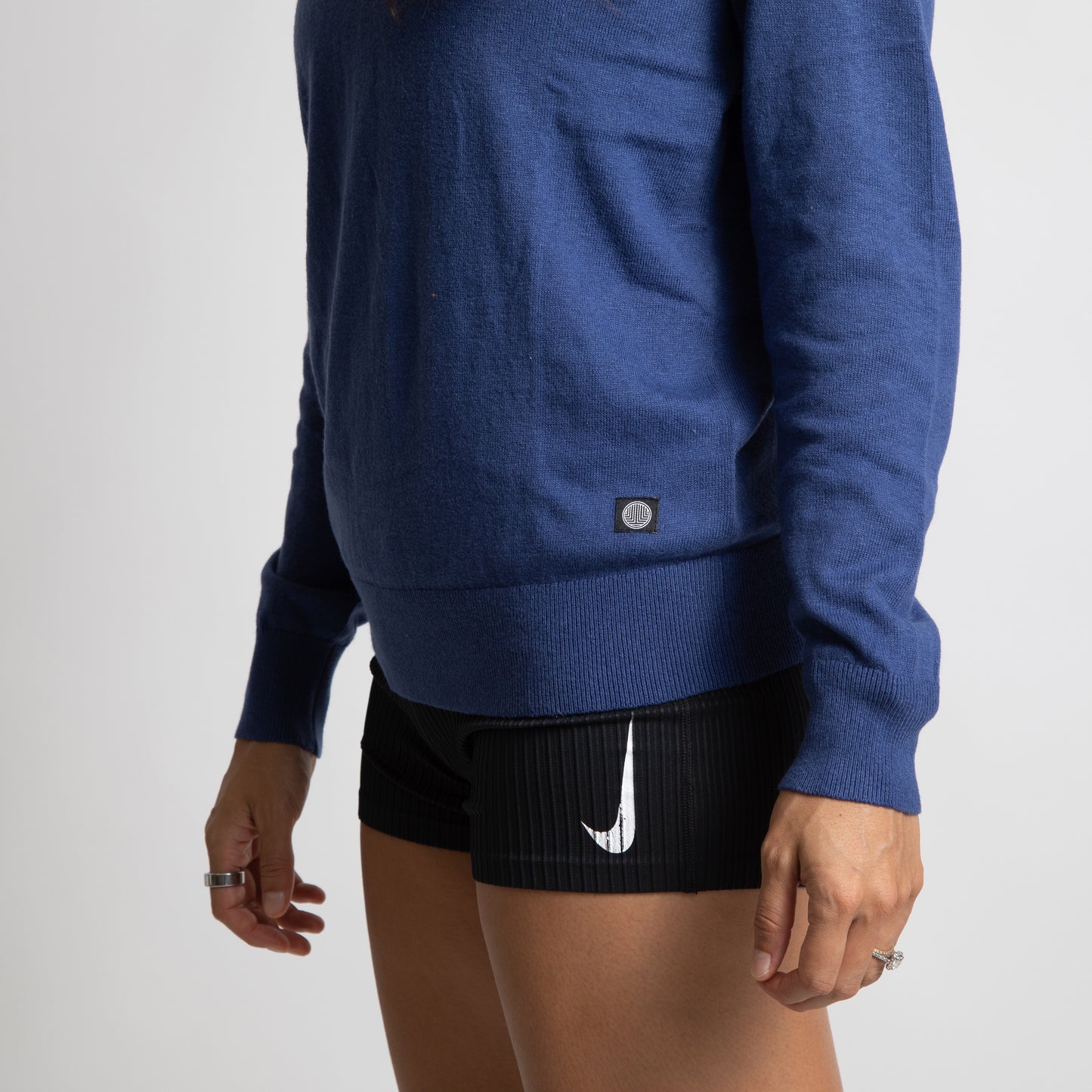 LOFO Cashmere & Upcycled Cotton Crewneck Sweater in Navy